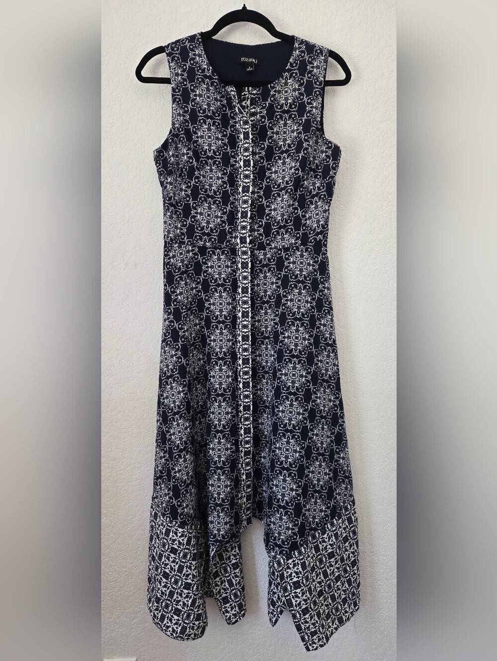 Roz & Ali Navy and White Printed High-Low Dress